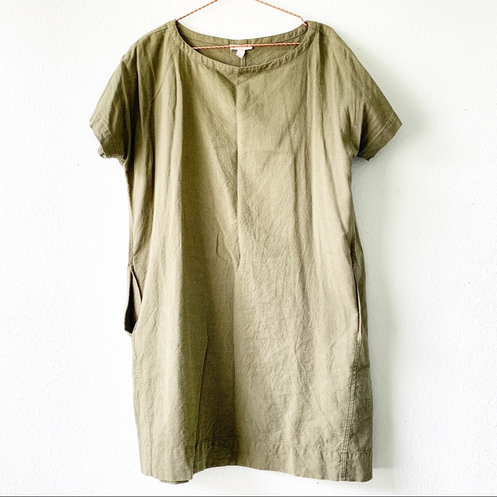 EILEEN FISHER organic cotton tunic dress shirt petite Large short sleeve pockets